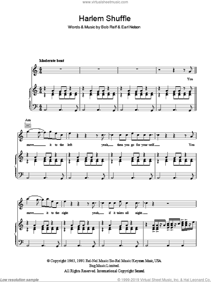 Harlem Shuffle sheet music for voice, piano or guitar by Bob & Earl, The Rolling Stones, Bob Relf and Earl Nelson, intermediate skill level