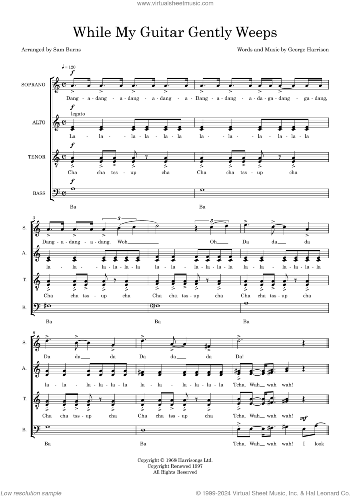 While My Guitar Gently Weeps (arr. Sam Burns) sheet music for choir (SSAATTBB) by The Beatles, Sam Burns and George Harrison, intermediate skill level