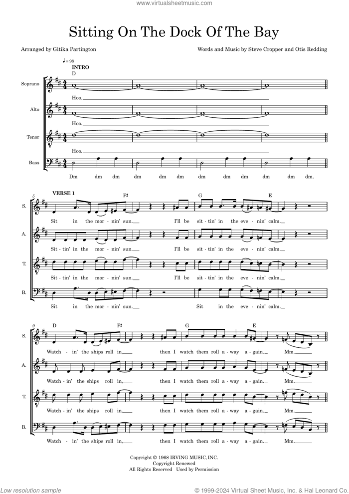 Sitting On The Dock Of The Bay (arr. Gitika Partington) sheet music for choir (SATB: soprano, alto, tenor, bass) by Otis Redding and Gitika Partington, intermediate skill level