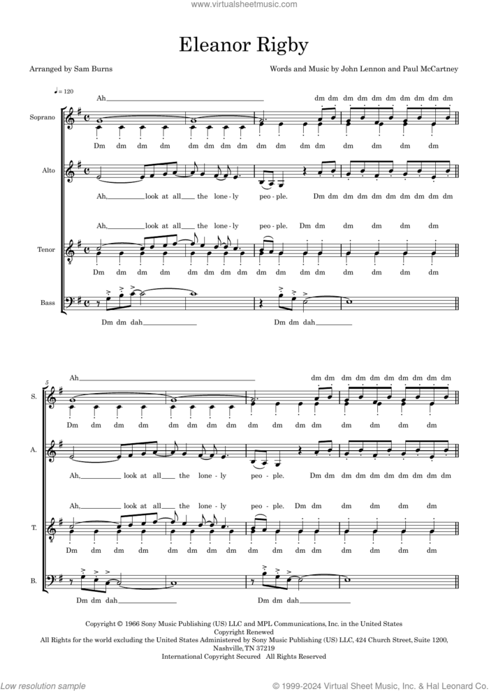 Eleanor Rigby (arr. Sam Burns) sheet music for choir (SSAATTBB) by The Beatles, Sam Burns, John Lennon and Paul McCartney, intermediate skill level