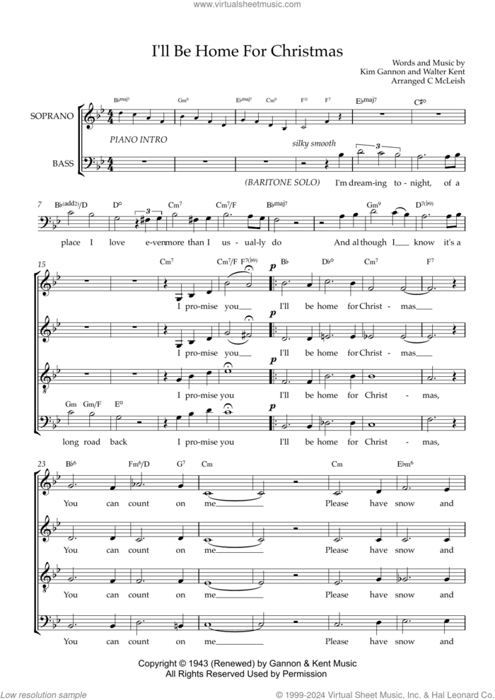 I'll Be Home For Christmas (arr. Craig McLeish) sheet music for choir (SATB: soprano, alto, tenor, bass) by Kim Gannon, Craig McLeish and Walter Kent, intermediate skill level