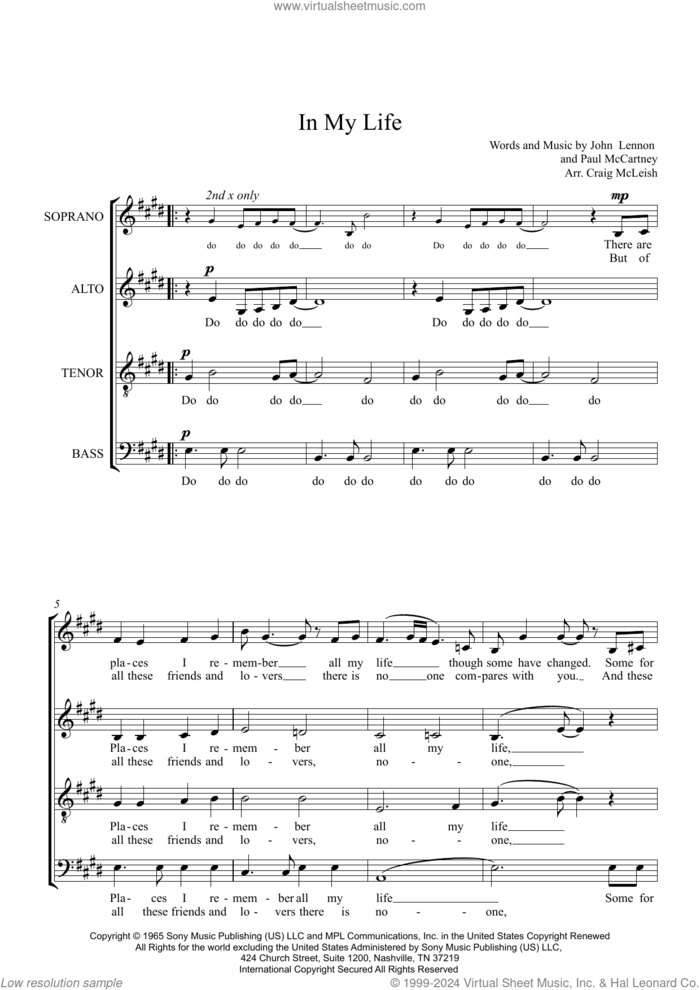 In My Life (arr. Craig McLeish) sheet music for choir (SATB: soprano, alto, tenor, bass) by John Lennon and Paul McCartney, Craig McLeish, John Lennon and Paul McCartney, intermediate skill level