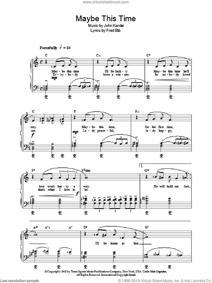 Maybe This Time sheet music for piano solo by Kander & Ebb, Fred Ebb and John Kander, intermediate skill level