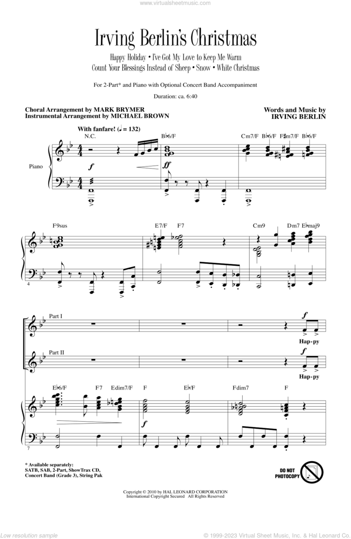 Irving Berlin's Christmas (Medley) sheet music for choir (2-Part) by Irving Berlin, Mark Brymer and Michael Brown, intermediate duet