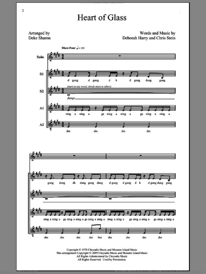Heart Of Glass sheet music for choir (SSA: soprano, alto) by Deke Sharon, Chris Stein, Deborah Harry and Blondie, intermediate skill level