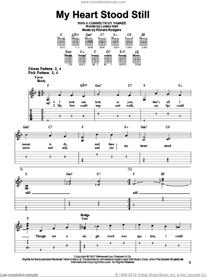My Heart Stood Still sheet music for guitar solo (easy tablature) by Rodgers & Hart, Lorenz Hart and Richard Rodgers, easy guitar (easy tablature)