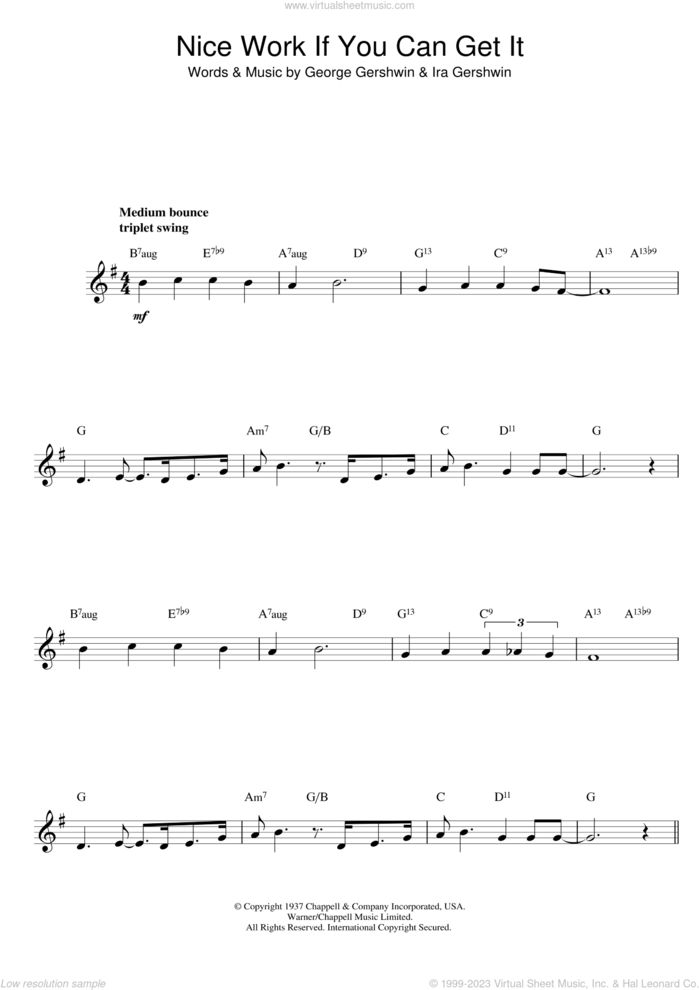 Nice Work If You Can Get It sheet music for voice and other instruments (fake book) by George Gershwin, intermediate skill level