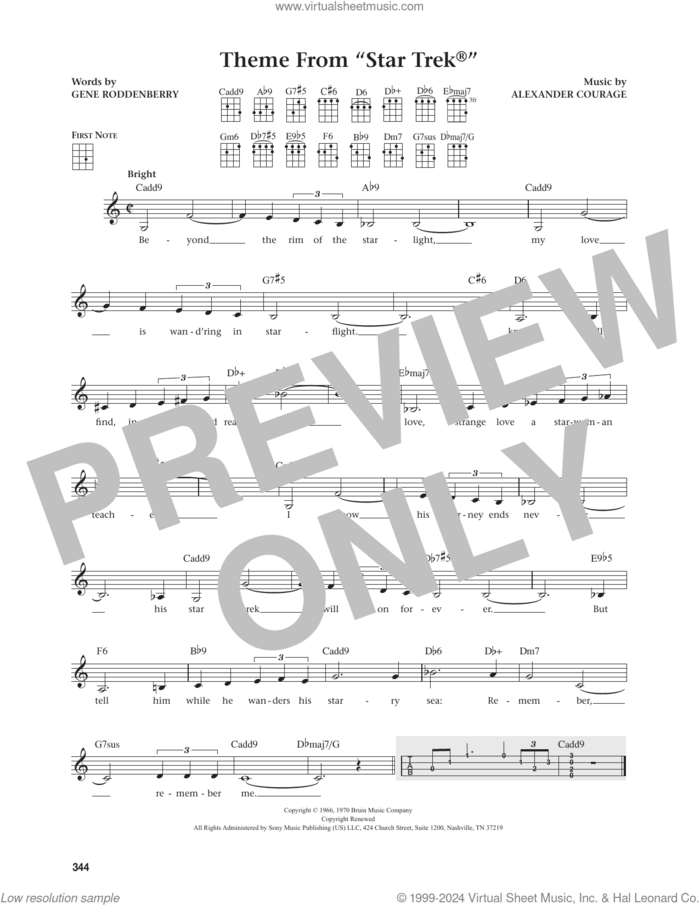 Theme From Star Trek (from The Daily Ukulele) (arr. Jim Beloff) sheet music for ukulele by Alexander Courage, Jim Beloff and Gene Roddenberry, intermediate skill level