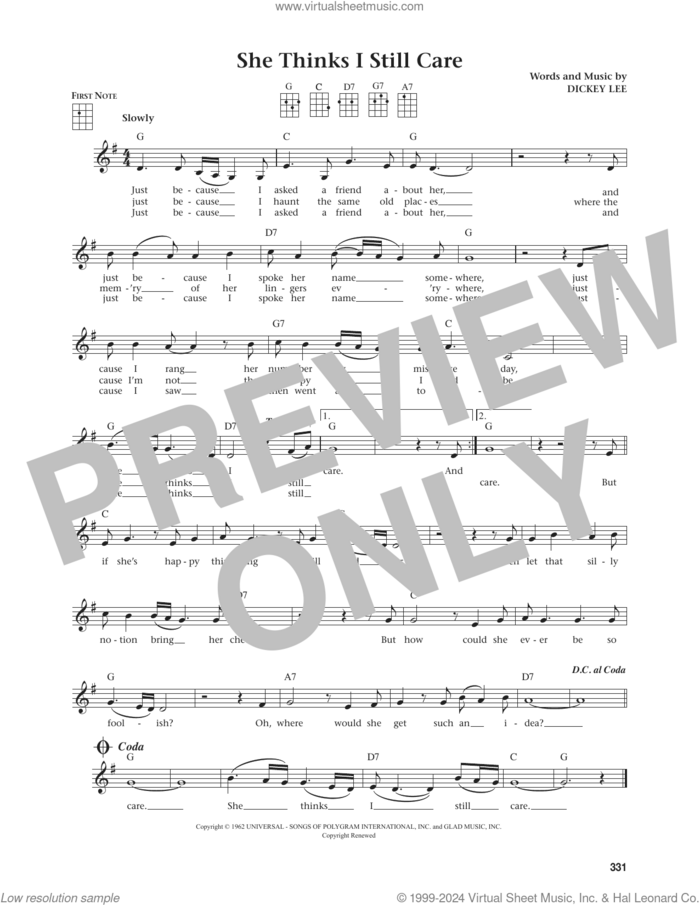 She Thinks I Still Care (from The Daily Ukulele) (arr. Jim Beloff) sheet music for ukulele by George Jones, Jim Beloff, Elvis Presley and Dickey Lee, intermediate skill level