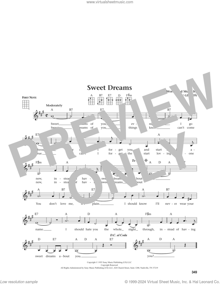 Sweet Dreams (from The Daily Ukulele) (arr. Jim Beloff) sheet music for ukulele by Patsy Cline, Jim Beloff, Emmylou Harris and Don Gibson, intermediate skill level