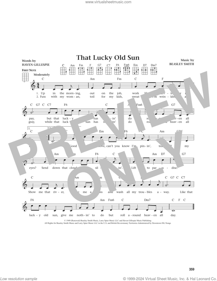 That Lucky Old Sun (from The Daily Ukulele) (arr. Jim Beloff) sheet music for ukulele by Johnny Cash, Jim Beloff, Beasley Smith and Haven Gillespie, intermediate skill level