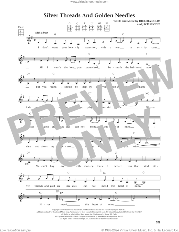 Silver Threads And Golden Needles (from The Daily Ukulele) (arr. Jim Beloff) sheet music for ukulele by Linda Ronstadt, Jim Beloff, Parton Lynn Wynette, The Springfields, Dick Reynolds and Jack Rhodes, intermediate skill level