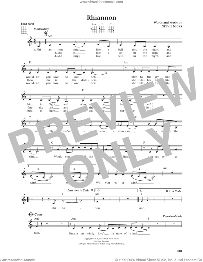 Rhiannon (from The Daily Ukulele) (arr. Jim Beloff) sheet music for ukulele by Fleetwood Mac, Jim Beloff and Stevie Nicks, intermediate skill level