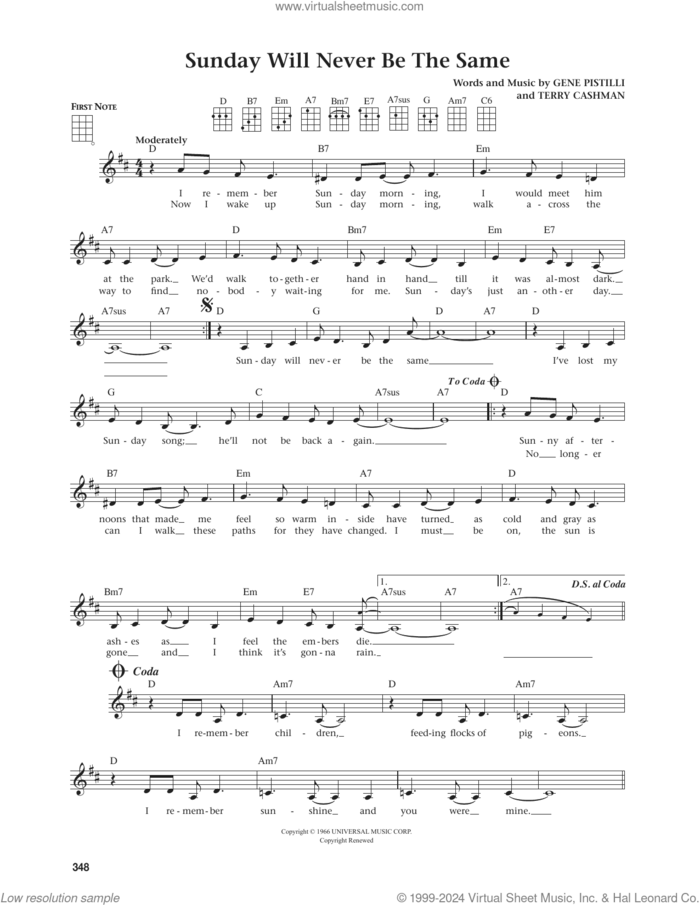 Sunday Will Never Be The Same (from The Daily Ukulele) (arr. Jim Beloff) sheet music for ukulele by Spanky & Our Gang, Jim Beloff, Gene Pistilli and Terry Cashman, intermediate skill level