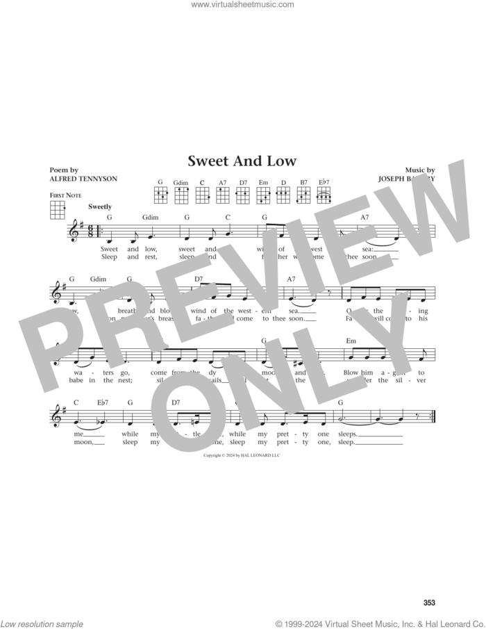 Sweet And Low (from The Daily Ukulele) (arr. Jim Beloff) sheet music for ukulele by Joseph Barnby and Jim Beloff, intermediate skill level