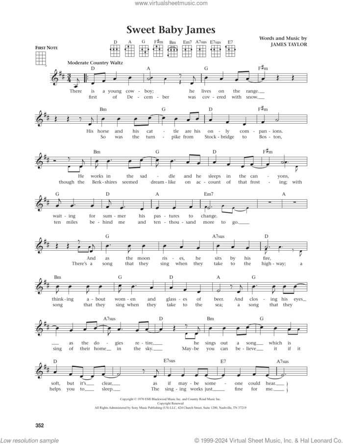 Sweet Baby James (from The Daily Ukulele) (arr. Jim Beloff) sheet music for ukulele by James Taylor and Jim Beloff, intermediate skill level