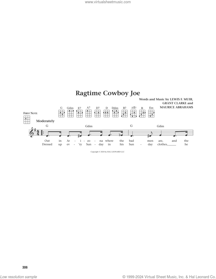 Ragtime Cowboy Joe (from The Daily Ukulele) (arr. Jim Beloff) sheet music for ukulele by Belle Baker, Jim Beloff, Grant Clarke, Lewis F. Muir and Maurice Abrahams, intermediate skill level