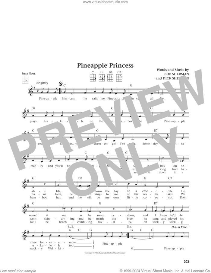 Pineapple Princess (from The Daily Ukulele) (arr. Jim Beloff) sheet music for ukulele by Bob Sherman, Jim Beloff and Dick Sherman, intermediate skill level