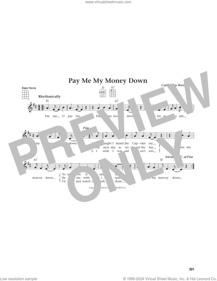 Pay Me My Money Down (from The Daily Ukulele) (arr. Jim Beloff) sheet music for ukulele by Caribbean Work Song and Jim Beloff, intermediate skill level