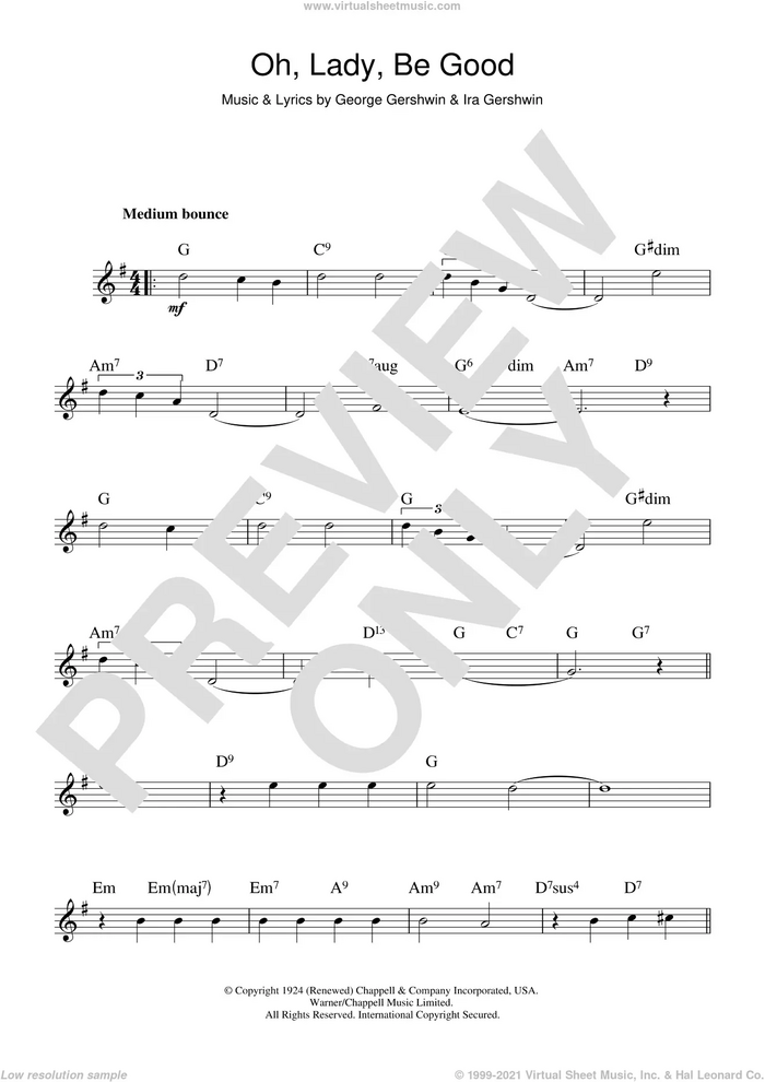 Oh, Lady, Be Good sheet music for voice and other instruments (fake book) by George Gershwin, intermediate skill level