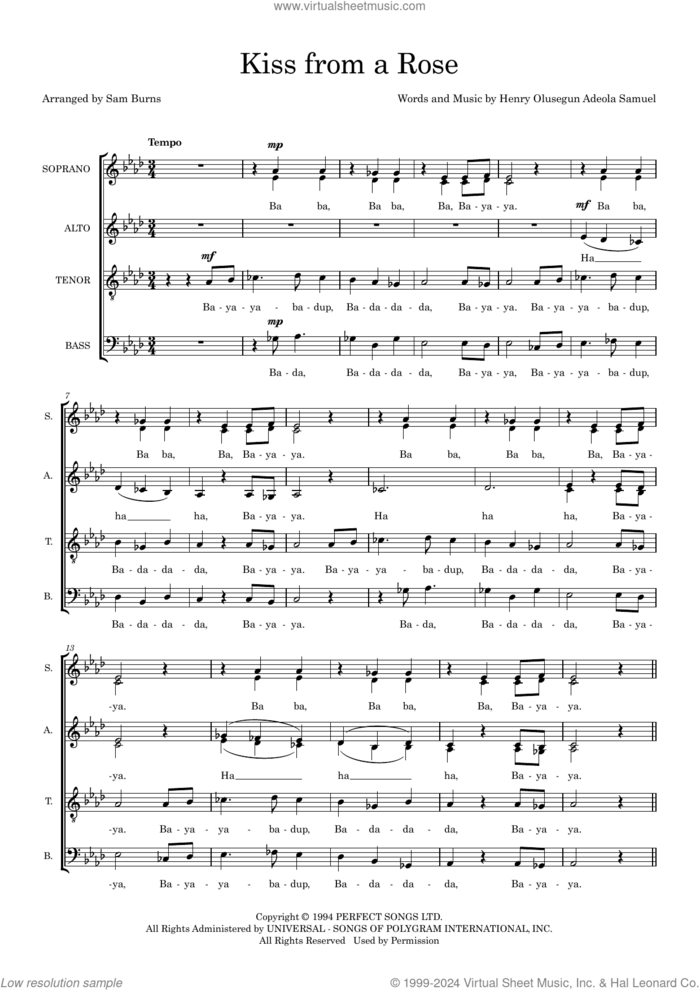 Kiss From A Rose (arr. Sam Burns) sheet music for choir (SSAATTBB) by Manuel Seal, Sam Burns and Henry Olusegun Adeola Samuel, intermediate skill level