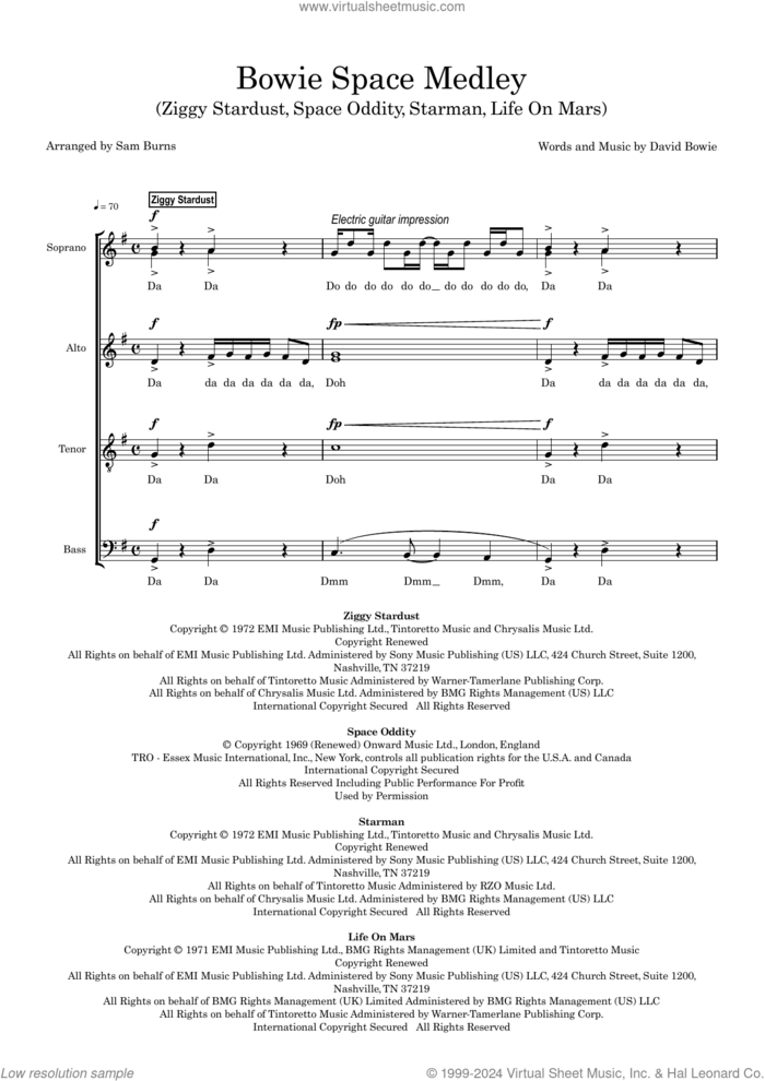 Bowie Space Medley (arr. Sam Burns) sheet music for choir (SSAATTBB) by David Bowie and Sam Burns, intermediate skill level