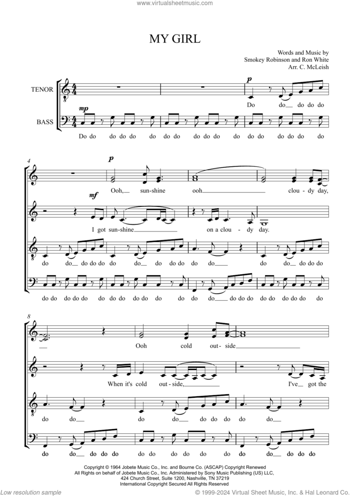 My Girl (arr. Craig McLeish) sheet music for choir (SSATB) by Smokey Robinson and Ronald White, Craig McLeish and Ronald White, intermediate skill level