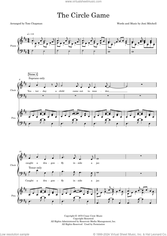 The Circle Game (SATB) (arr. Tom Chapman) (COMPLETE) sheet music for orchestra/band by Joni Mitchell and Tom Chapman, intermediate skill level