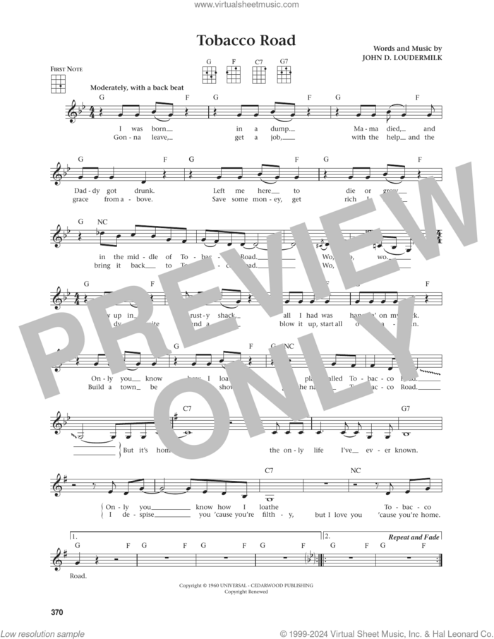 Tobacco Road (from The Daily Ukulele) (arr. Jim Beloff) sheet music for ukulele by The Nashville Teens, Jim Beloff and John D. Loudermilk, intermediate skill level