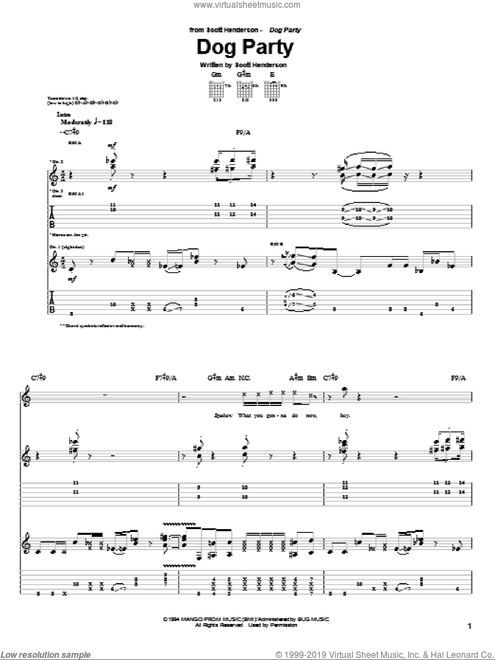 Dog Party sheet music for guitar (tablature) by Scott Henderson, intermediate skill level