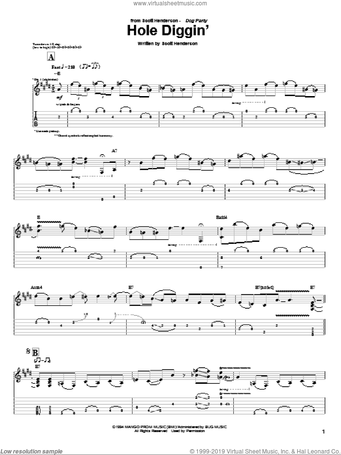 Hole Diggin' sheet music for guitar (tablature) by Scott Henderson, intermediate skill level