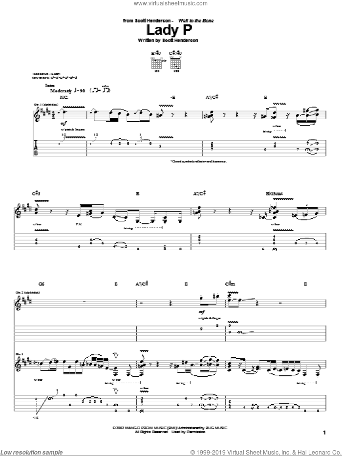 Lady P sheet music for guitar (tablature) by Scott Henderson, intermediate skill level