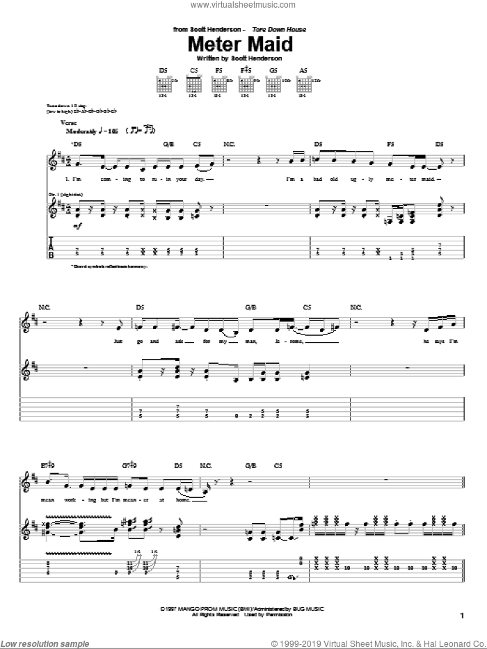 Meter Maid sheet music for guitar (tablature) by Scott Henderson, intermediate skill level
