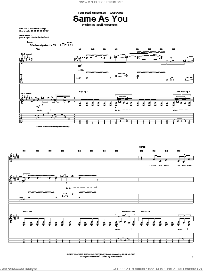 Same As You sheet music for guitar (tablature) by Scott Henderson, intermediate skill level