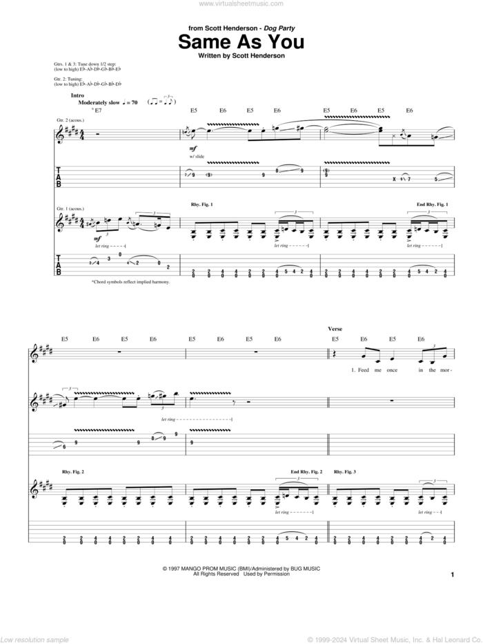 Same As You sheet music for guitar (tablature) by Scott Henderson, intermediate skill level
