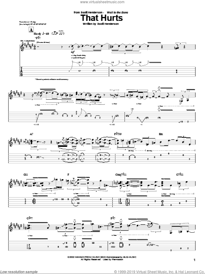 That Hurts sheet music for guitar (tablature) by Scott Henderson, intermediate skill level