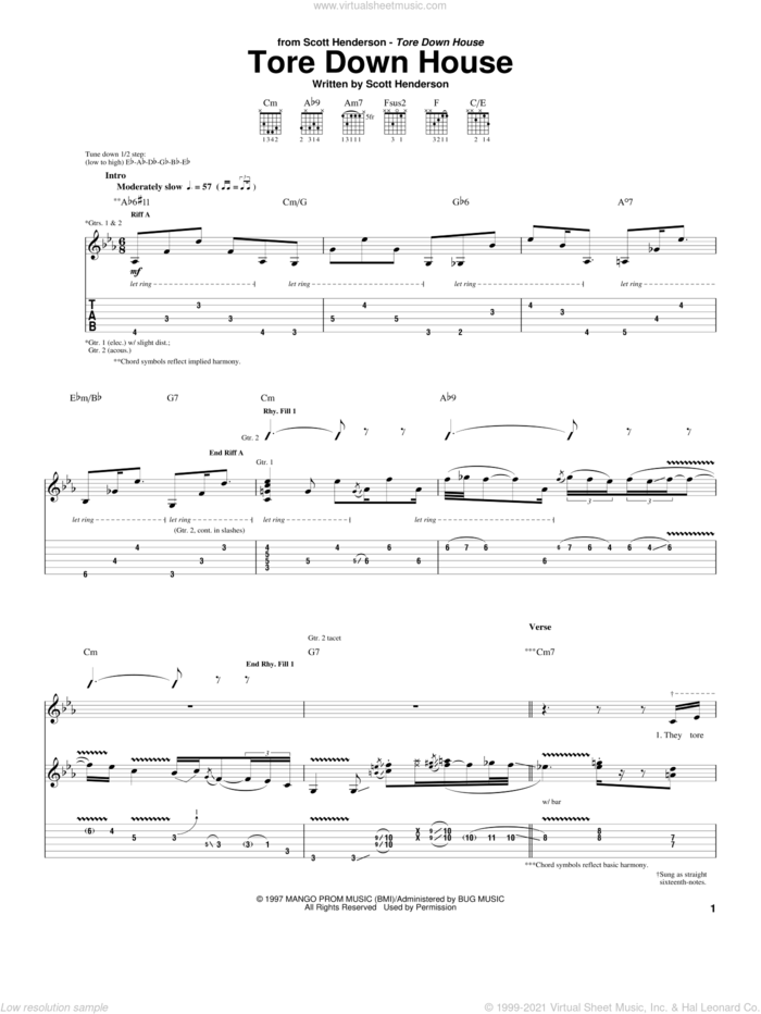 Tore Down House sheet music for guitar (tablature) by Scott Henderson, intermediate skill level