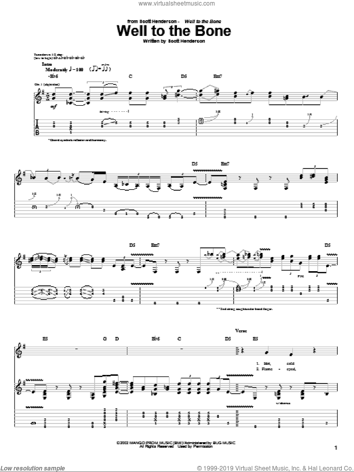 Well To The Bone sheet music for guitar (tablature) by Scott Henderson, intermediate skill level