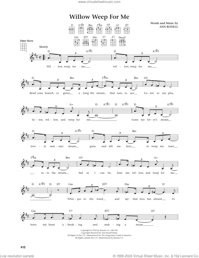 Willow Weep For Me (from The Daily Ukulele) (arr. Jim Beloff) sheet music for ukulele by Chad & Jeremy, Jim Beloff and Ann Ronell, intermediate skill level