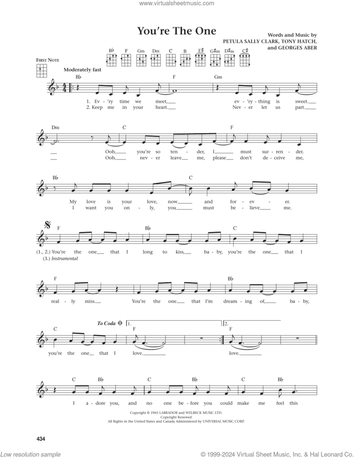 You're The One (from The Daily Ukulele) (arr. Jim Beloff) sheet music for ukulele by The Vogues, Jim Beloff, Georges Aber, Petula Sally Clark and Tony Hatch, intermediate skill level