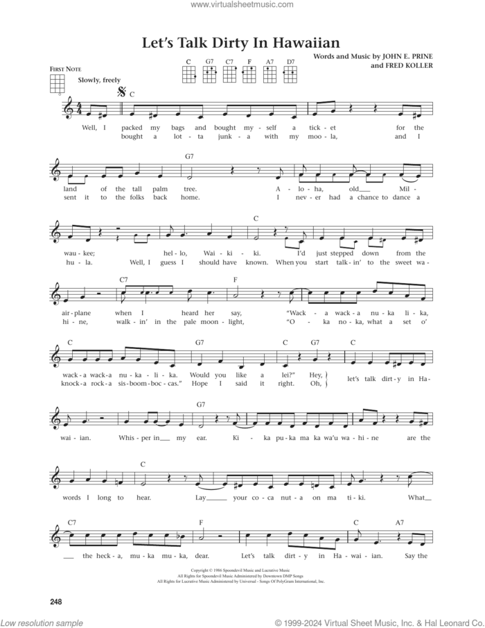 Let's Talk Dirty In Hawaiian (from The Daily Ukulele) (arr. Jim Beloff) sheet music for ukulele by John Prine, Jim Beloff, Fred Koller and John E. Prine, intermediate skill level