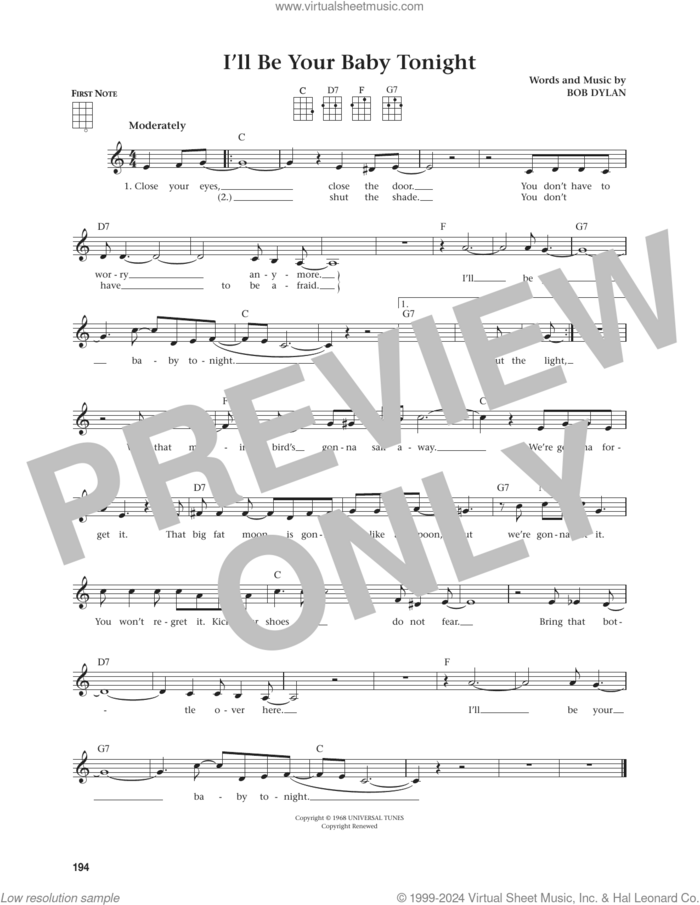 I'll Be Your Baby Tonight (from The Daily Ukulele) (arr. Jim Beloff) sheet music for ukulele by Bob Dylan and Jim Beloff, intermediate skill level