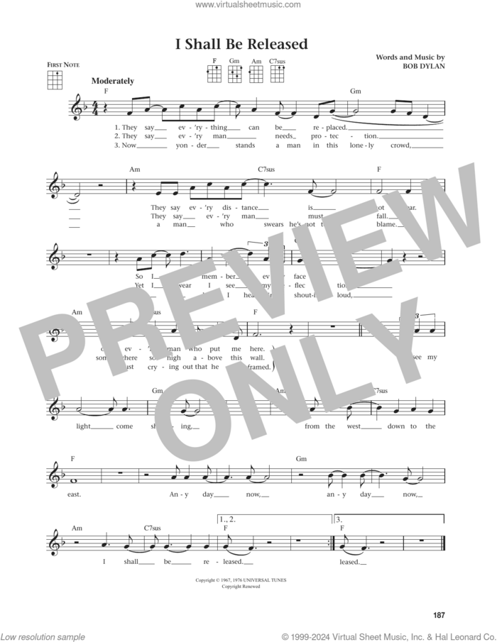 I Shall Be Released (from The Daily Ukulele) (arr. Jim Beloff) sheet music for ukulele by Bob Dylan and Jim Beloff, intermediate skill level