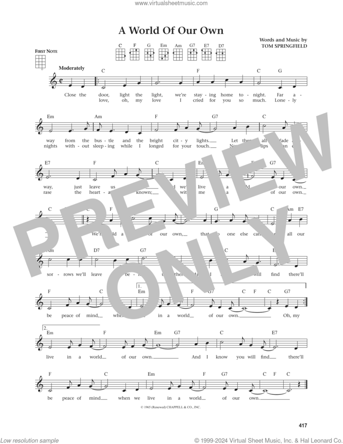 A World Of Our Own (from The Daily Ukulele) (arr. Jim Beloff) sheet music for ukulele by Tom Springfield and Jim Beloff, intermediate skill level