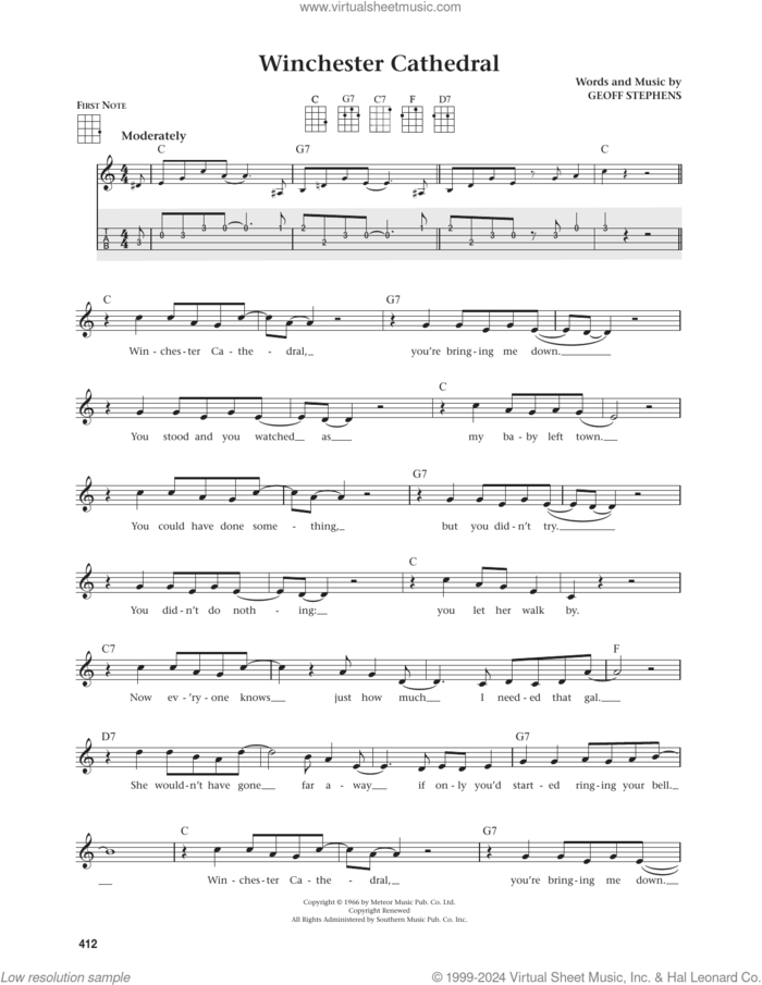 Winchester Cathedral (from The Daily Ukulele) (arr. Jim Beloff) sheet music for ukulele by New Vaudeville Band, Jim Beloff and Geoff Stephens, intermediate skill level