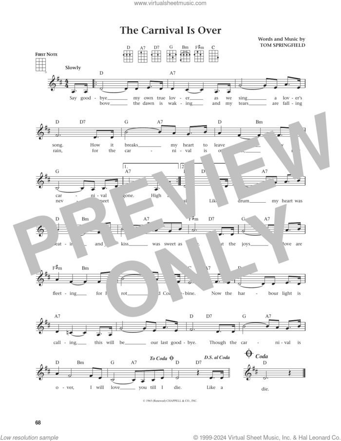 The Carnival Is Over (from The Daily Ukulele) (arr. Jim Beloff) sheet music for ukulele by Tom Springfield and Jim Beloff, intermediate skill level