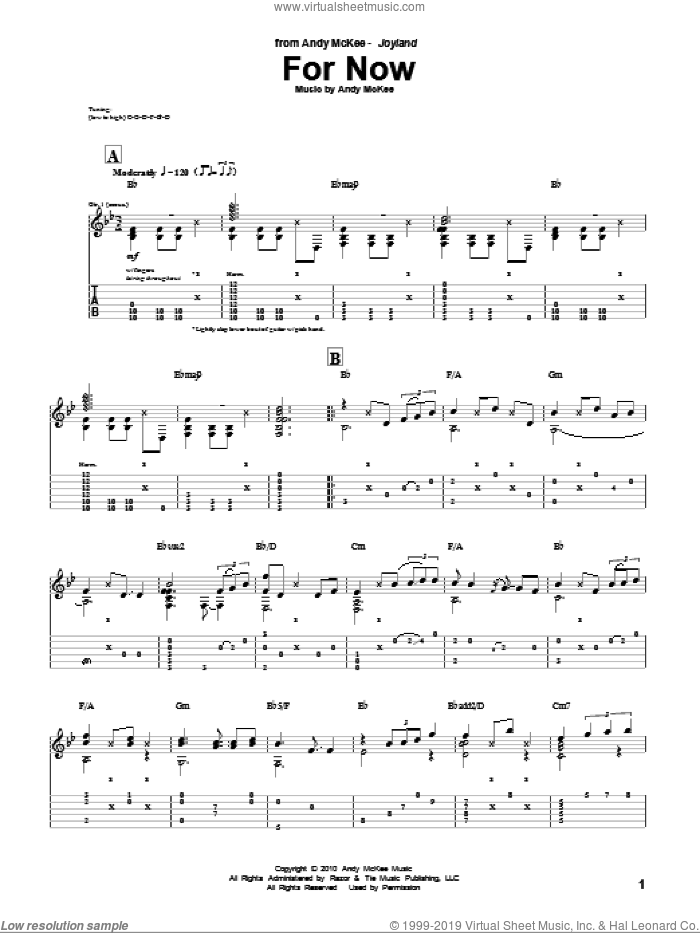 For Now sheet music for guitar (tablature) by Andy McKee, intermediate skill level