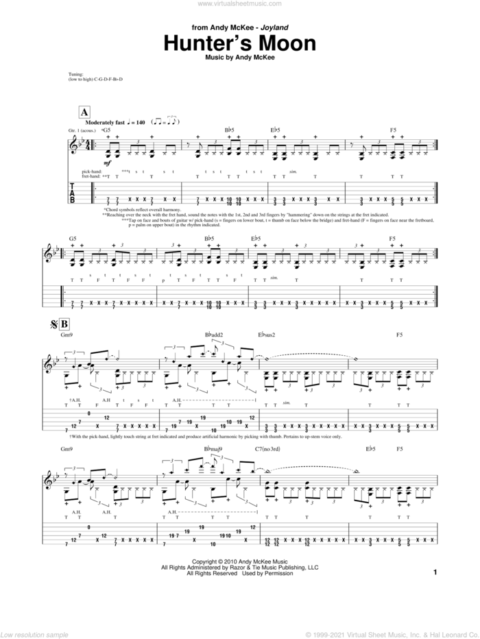 Hunter's Moon sheet music for guitar (tablature) by Andy McKee, intermediate skill level