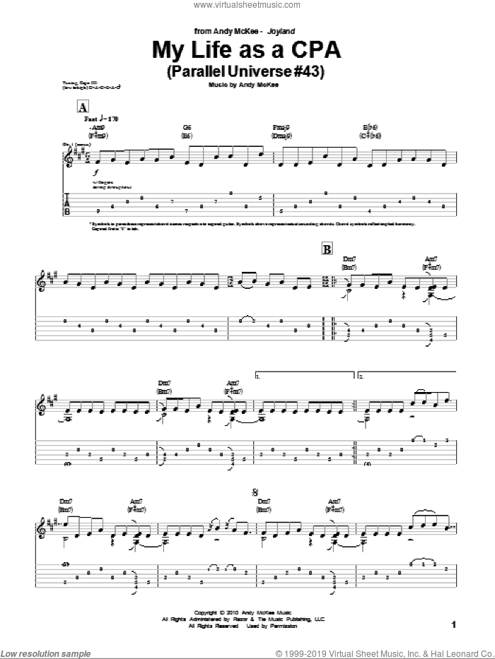 My Life As A CPA (Parallel Universe #43) sheet music for guitar (tablature) by Andy McKee, intermediate skill level