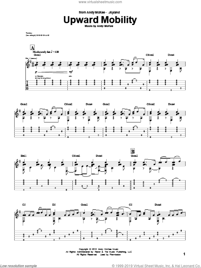 Upward Mobility sheet music for guitar (tablature) by Andy McKee, intermediate skill level